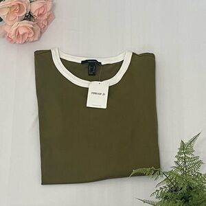New Forever 21 Khaki Tee with White Accents